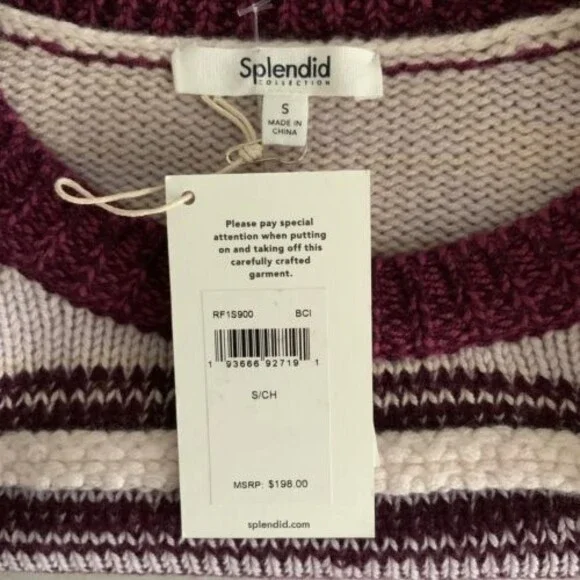 Splendid Collection Sweater S Purple Multi Raya Stripe Wool Blend